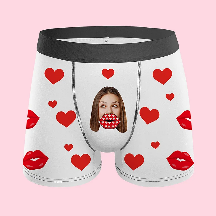 Custom Face Heart Boxer Personalized Funny Lips Boxer Shorts Valentine's Day Gift