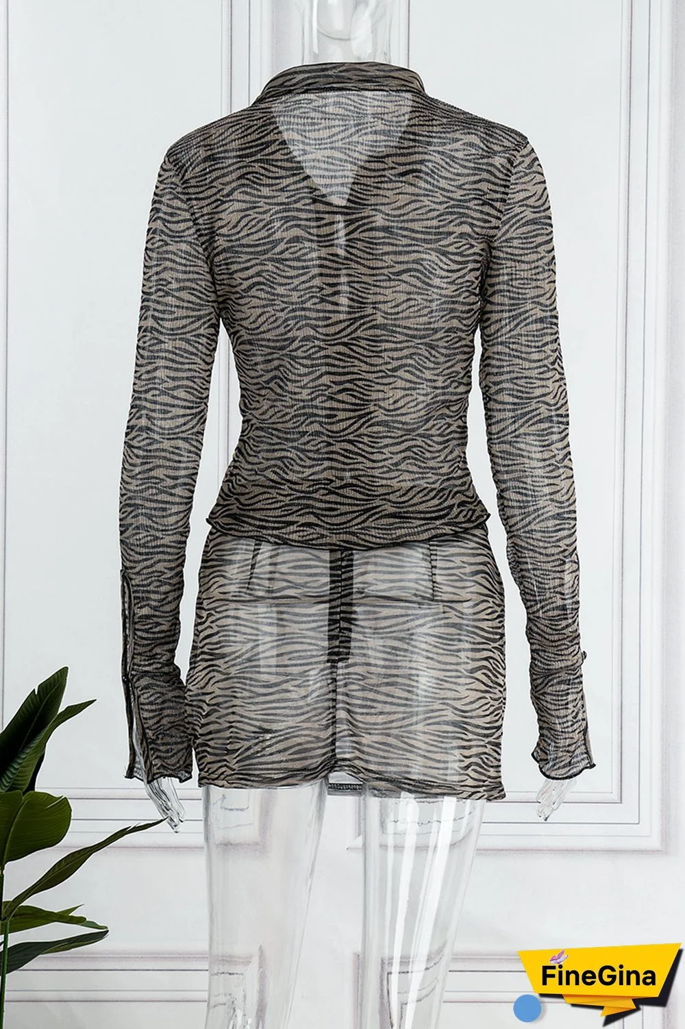 Zebra Sexy Print Patchwork Long Sleeve Two Pieces