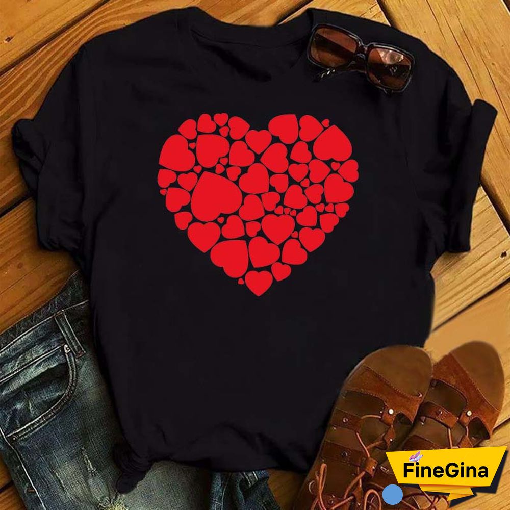 Maycaur Fashion Women T Shirt Love Heart Printed T Shirt Casual Red Tops 90s Valentine's Shirt Female Harajuku Graphic Tshirt