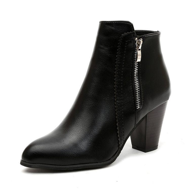 Return Women Ankle Boots Fashion PU leather Boots High heel 8cm Ladies shoes Side Zipper Short Boots for Women Shoes Drop ship