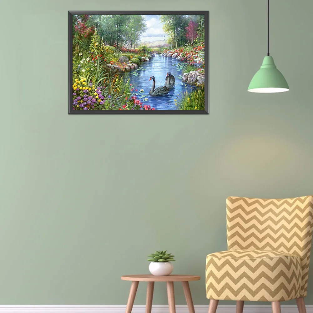 Full Printed Cross Stitch 11CT Cotton - Swan Lake(50*36cm)