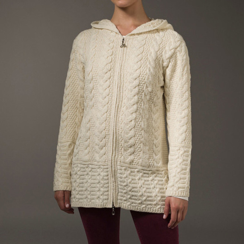 Celtic Knot Hooded Zip Aran Sweater wearshes