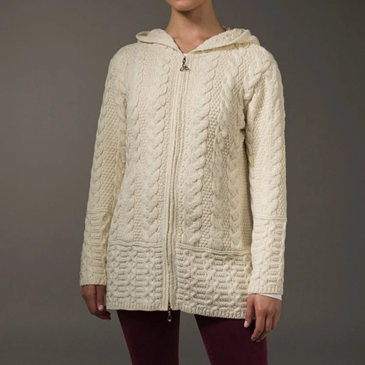Celtic Knot Hooded Zip Aran Sweater