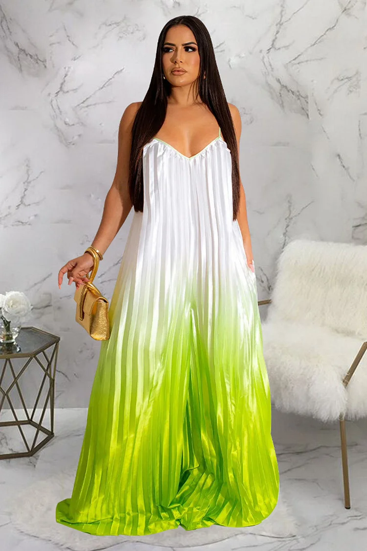 Ombre Print Allover Pleated Cami Vacation Wide Leg Jumpsuit-Green [Pre Order]