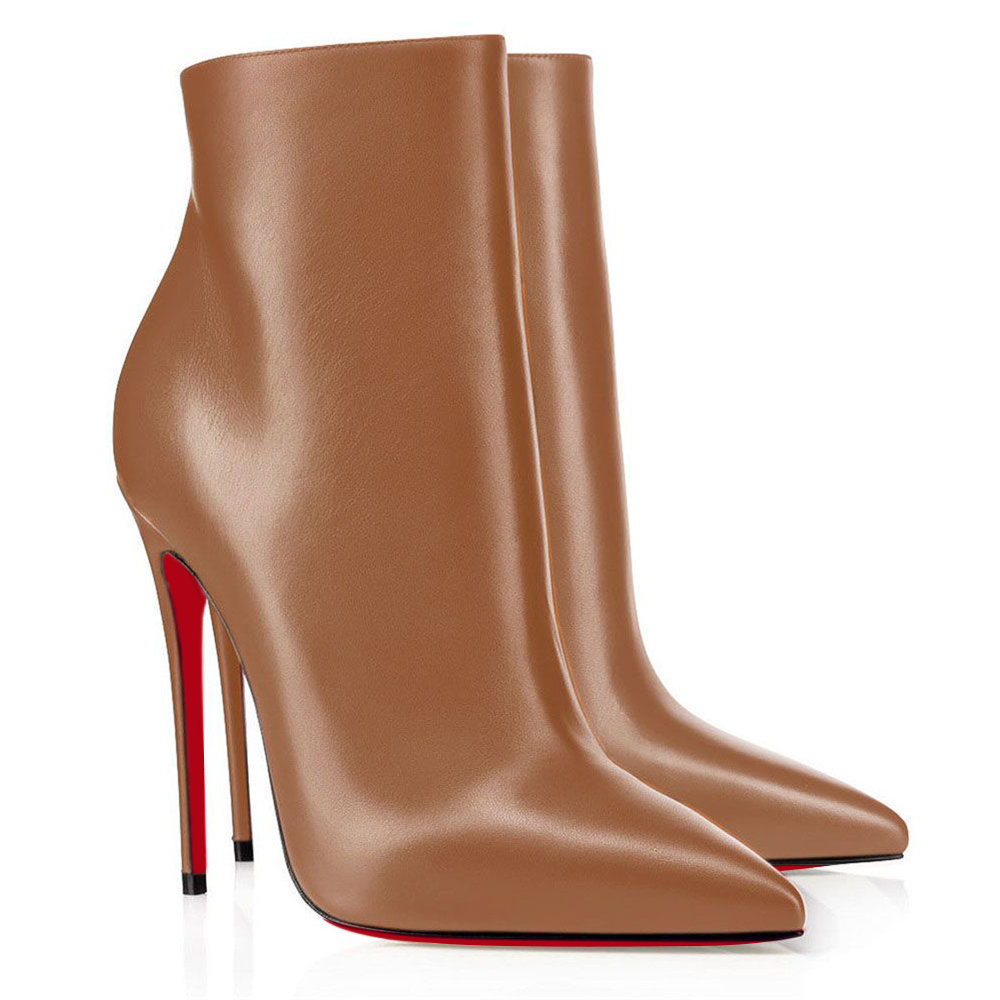 120mm Red Bottom Women's  Ankle Boots Closed Pointed Toe Stilettos  Booties Matte-MERUMOTE