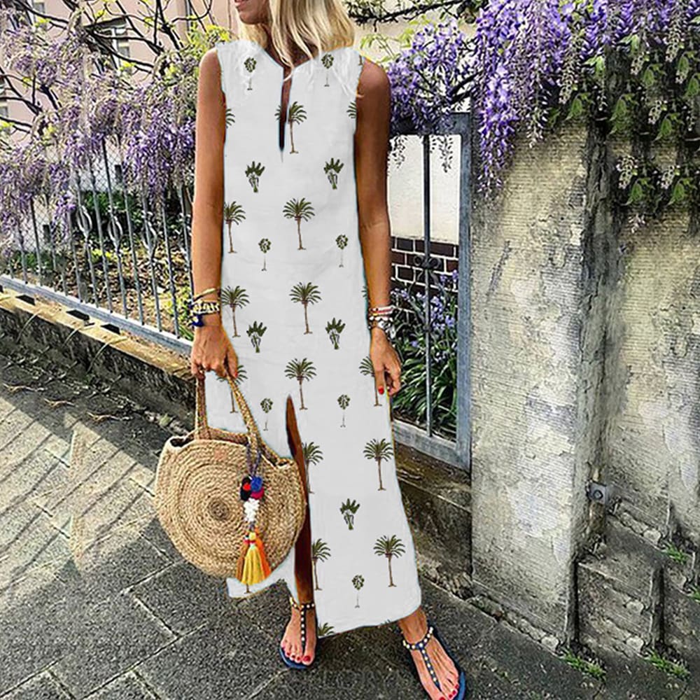 Women Boho Long Maxi Dress Fashion Ladies Sleeveless Summer Beach Floral Dress Casual Holiday Dresses Sundress