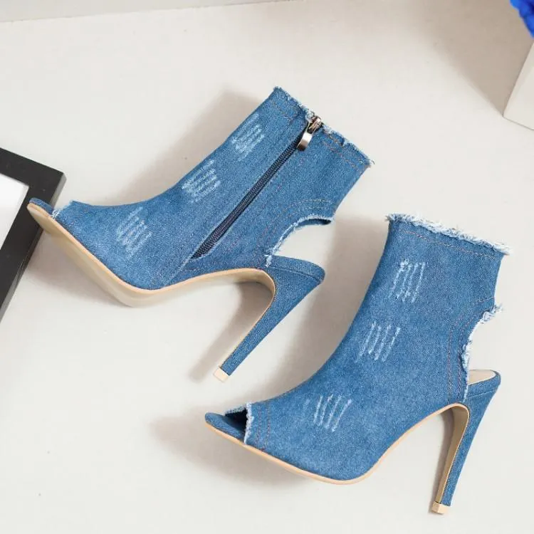 VCSHOES Cowboy Peep Toe Cut Out Side Zipper Short Boot Sandals