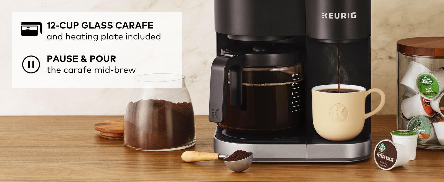 k-duo, keurig k-duo coffee maker, coffeemaker, coffee machine, brewer, carafe brewer, ground coffee