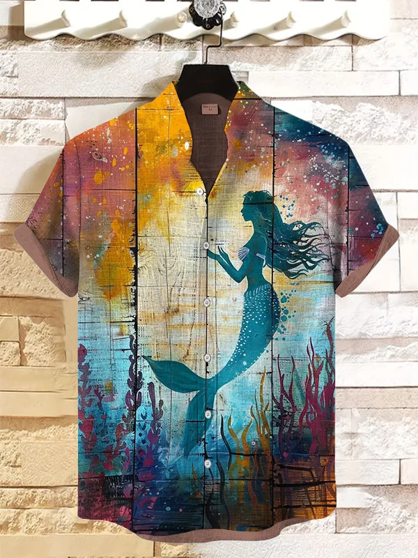 Men's Mermaid Art Print Casual Shirt