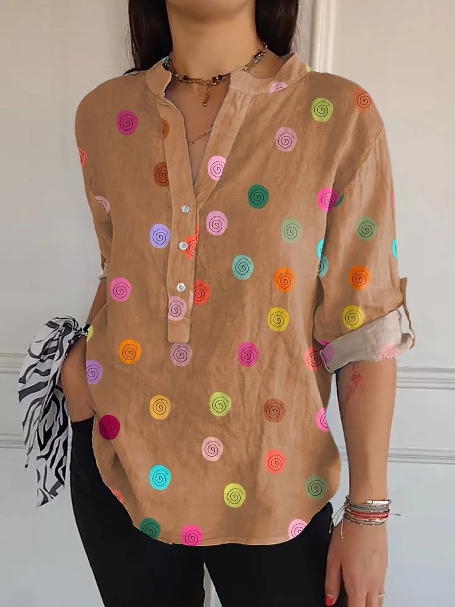 Women's   Polka Dots  Print Casual Long Sleeve Comfortable Cotton Shirt