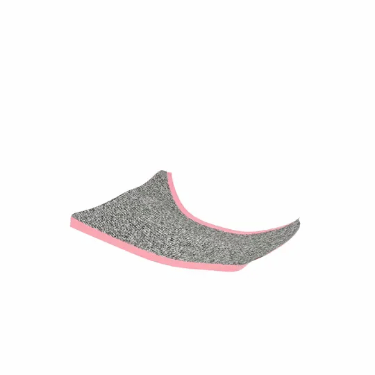 A flexible, grey cat scratcher with pink edges.