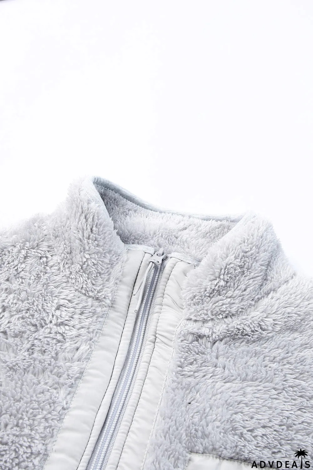 Zip Up Sherpa Coat With Pocket