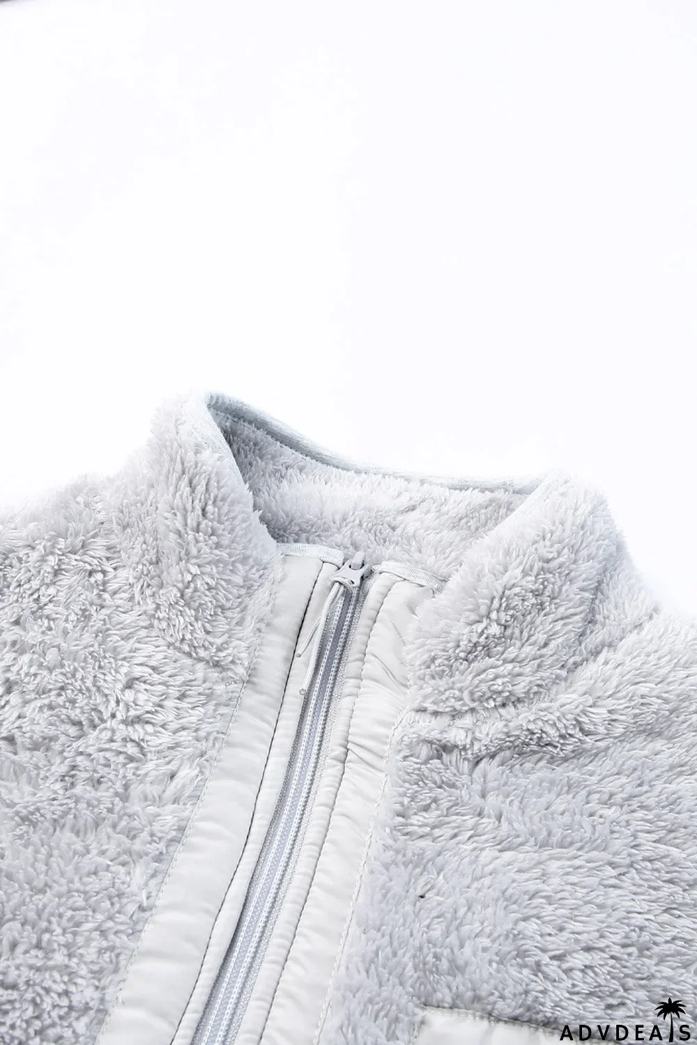 Zip Up Sherpa Coat With Pocket