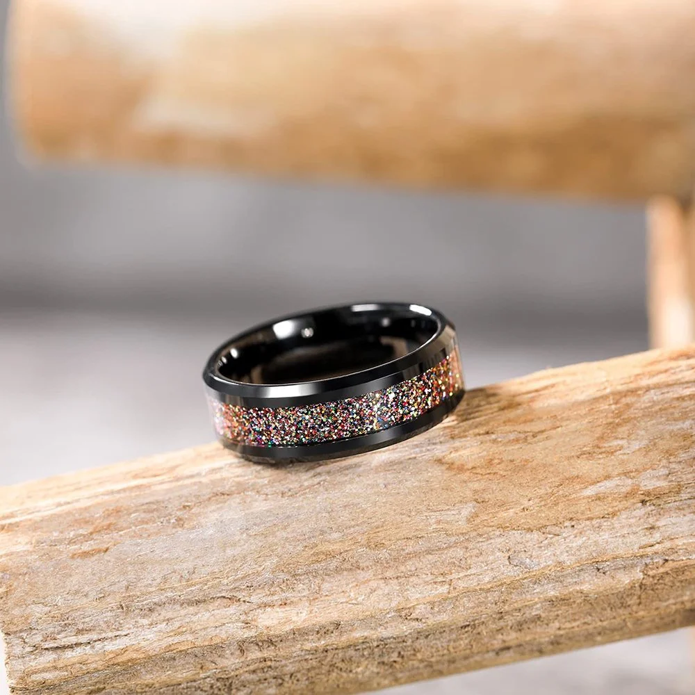 8mm Multiple Colors Sandstone Inlay Tungsten Carbide Men's Wedding Bands