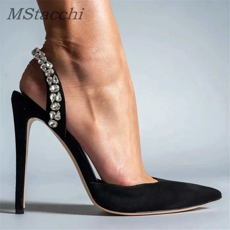 Sandals Woman Summer 2022 Ladies Shoes Elegant High Heels Stiletto Sandals Pointed Toe Crystal Wedding Shoes Luxury Women Pumps