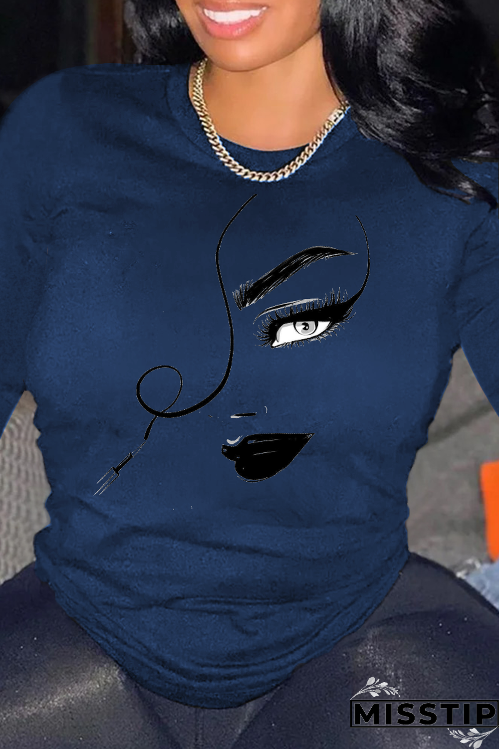 Grey Street Print Patchwork O Neck Tops