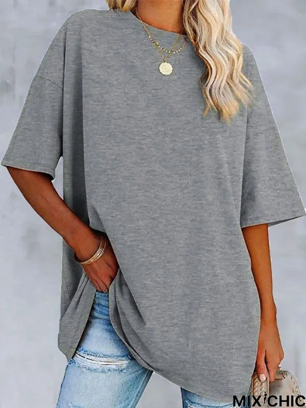Cotton Plain Boho Short Sleeve Tops