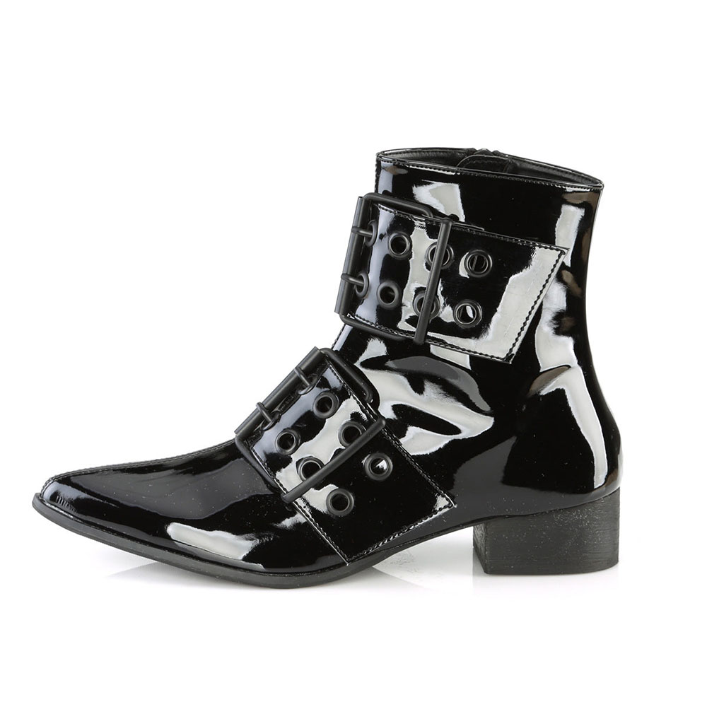 Black Patent Leather Pointed Toe Chunky Heel Studded Ankle Boots Nicepairs