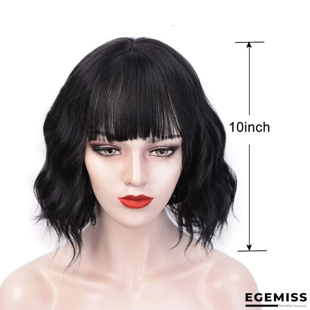 Women's Short Curly Hair Wig Headgear with Bangs Wigs Chemical Fiber Wig Headgear | EGEMISS