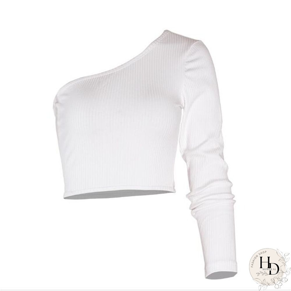 One Shoulder Long Sleeve Camisole Top Femal Knitted Crop Women Tops Streetwear Elastic