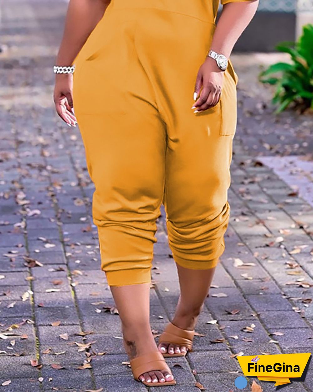 Letter Print V-Neck Short Sleeve Pocket Design Jumpsuit