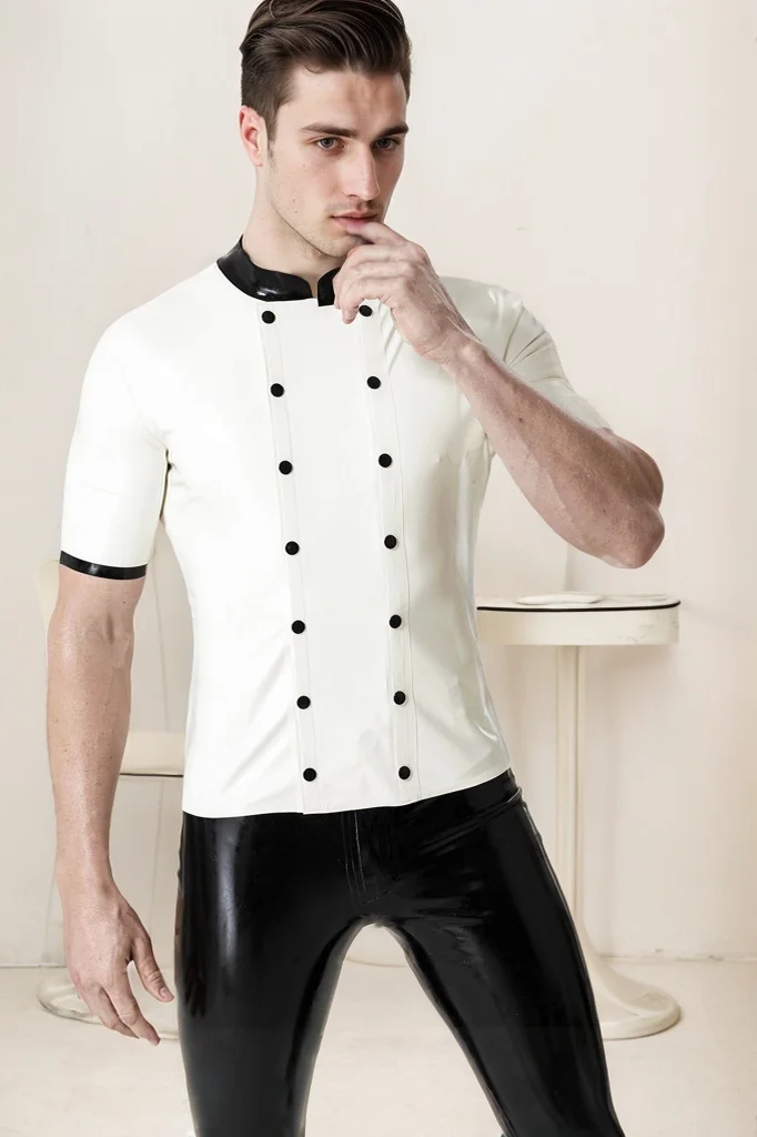 Men Latex Tops Male 'Medic' Shirt Double-breasted Decorative Gentleman's Style  (KG31784)