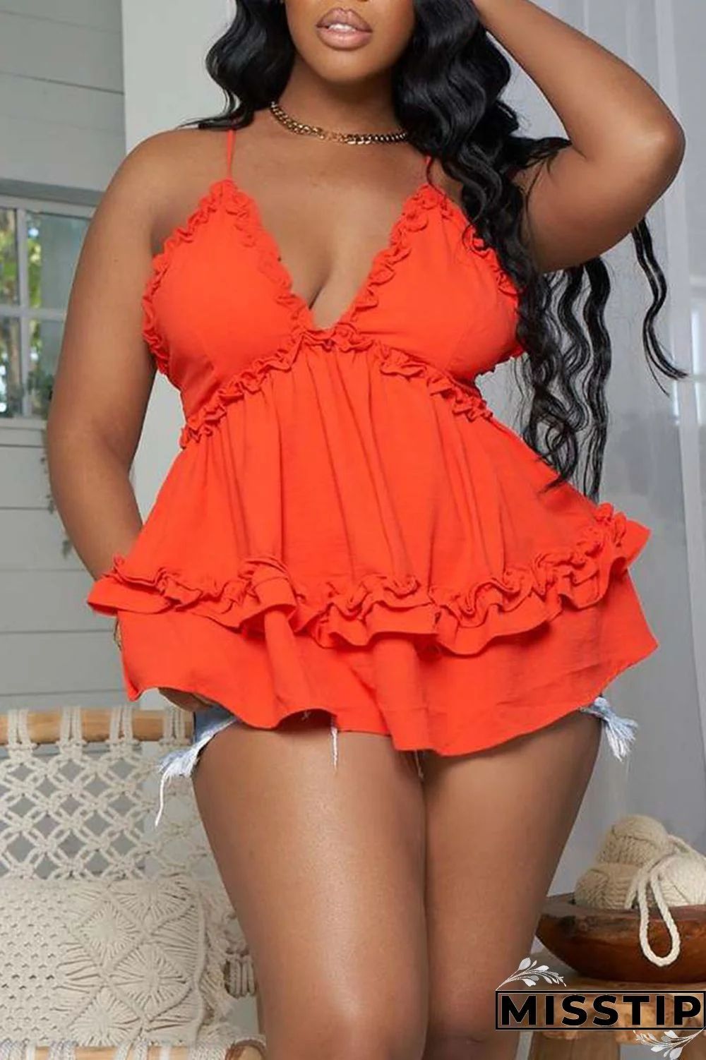 Yellow Casual Sweet Solid Patchwork Fold Stringy Selvedge Spaghetti Strap Tops