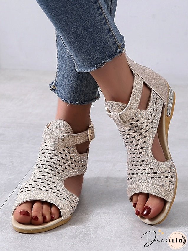 Womens Sandals Wedge Plus Size Party Outdoor Work Summer Spring Rhinestone Heel Peep Toe