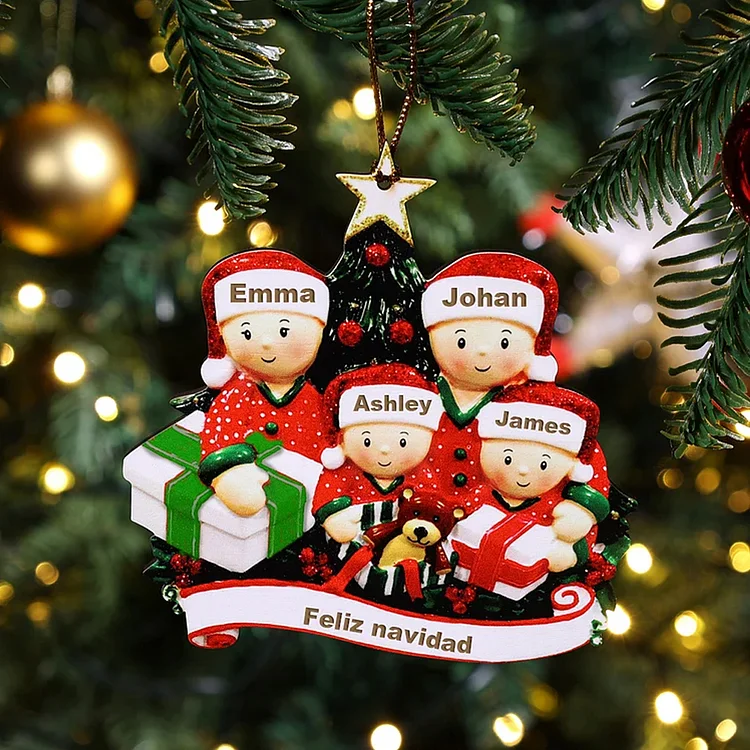 Navidad-Ornamento muñecos navideño de madera 4 nombres y 1 texto personalizados adorno de árbol