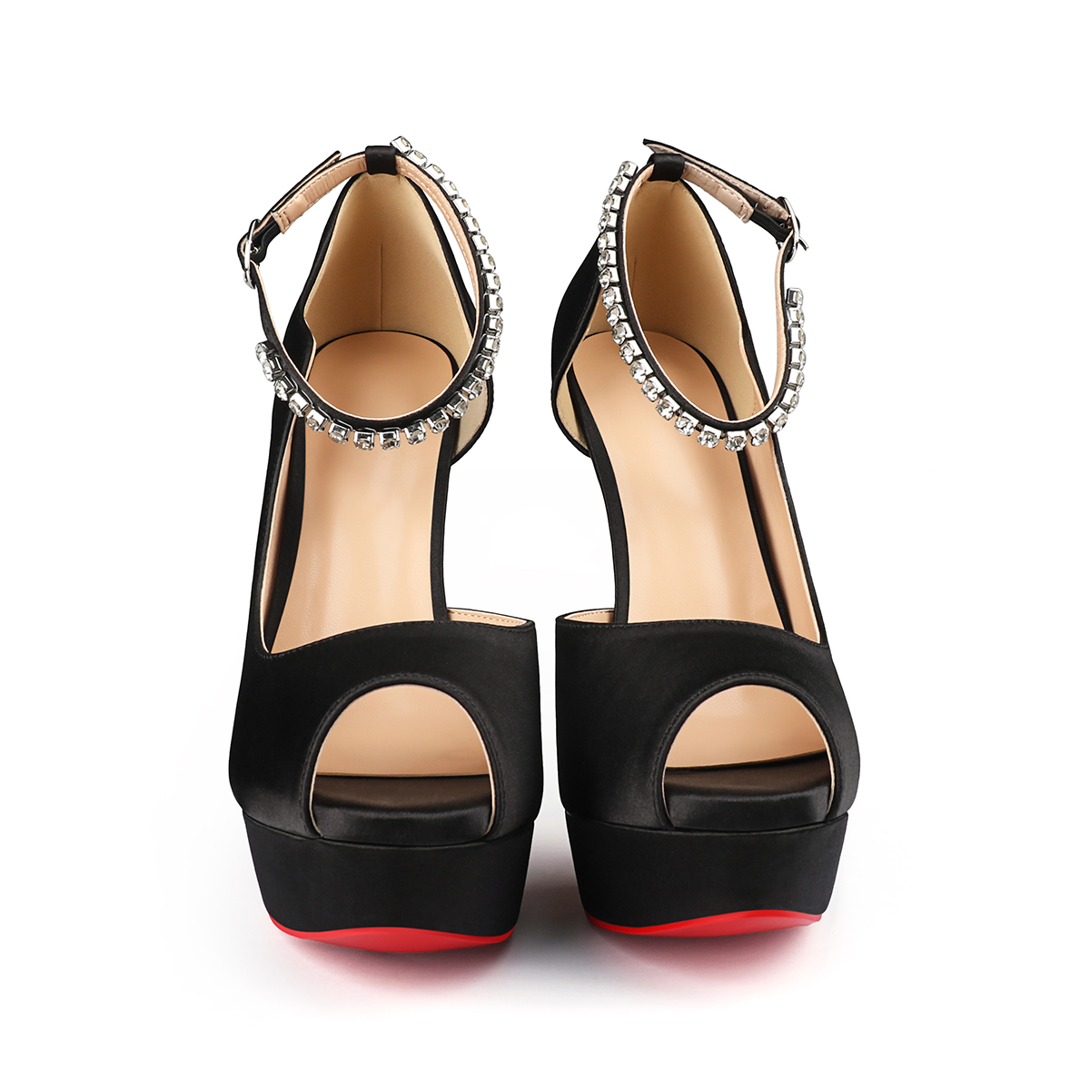 150mm Red Bottom Heels Sky High Platform Ankle strap Pumps Party Shoes Silk-MERUMOTE