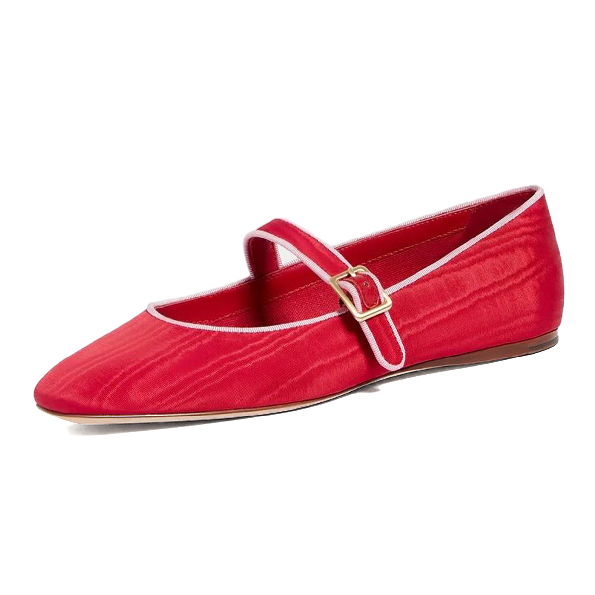 Red Fabric Buckle Strap Flat Women Mary Jane Shoes with Square Toe Nicepairs
