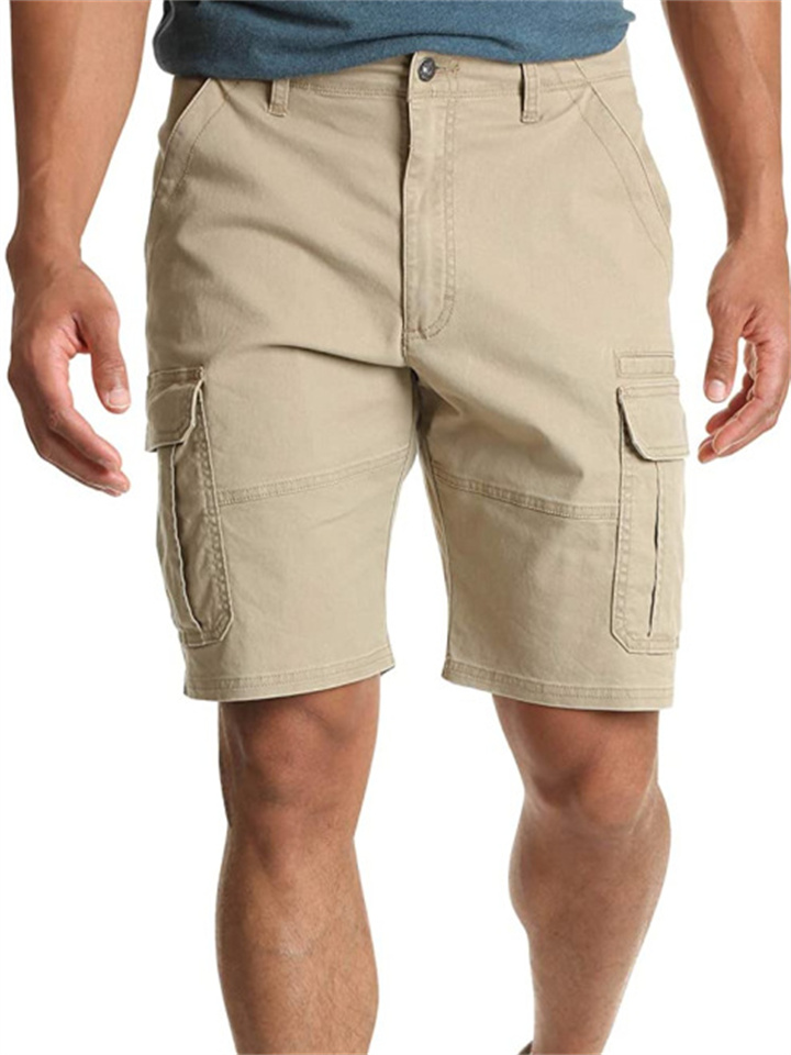 Men's Solid Color Pocket Casual Workwear Multi-Pocket Mid Waist Zipper Closure Five Pants Straight Legged Chino Pants