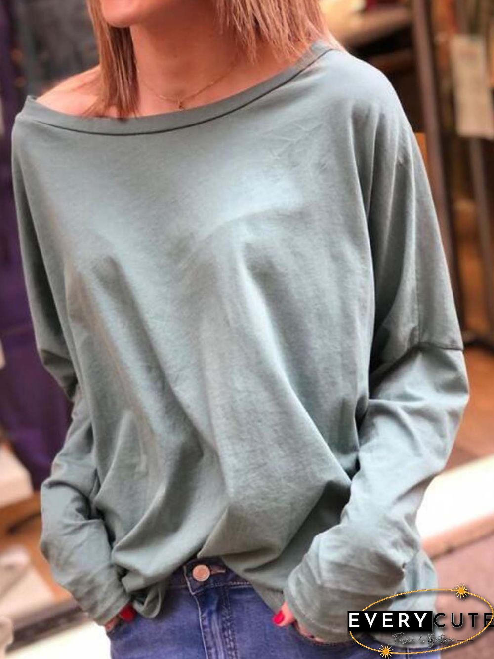 Casual Scoop Neckline Cotton-Blend Long Sleeve Tops