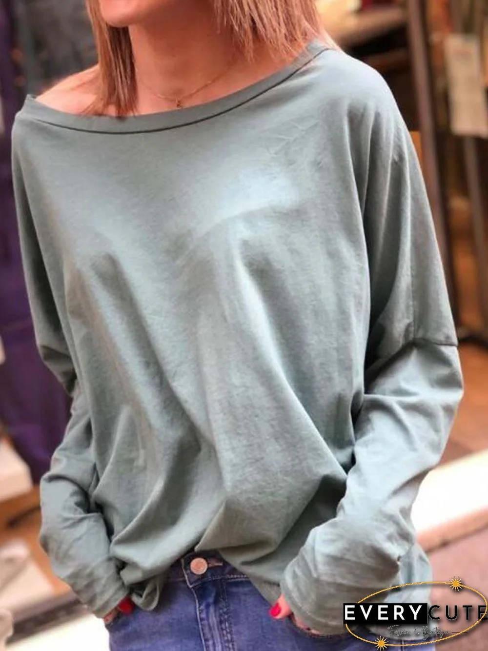 Casual Scoop Neckline Cotton-Blend Long Sleeve Tops