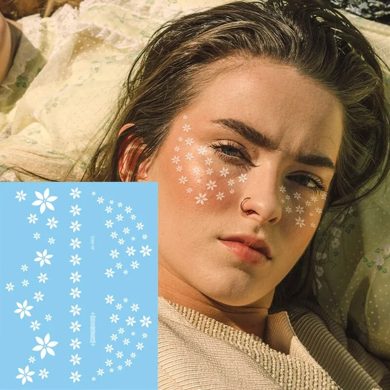 Sdrawing Creative Fake Temporary Tattoo Snowflake Star Moon Flower Butterfly Body Art Beauty Face Tattoo Makeup Sticker for Women