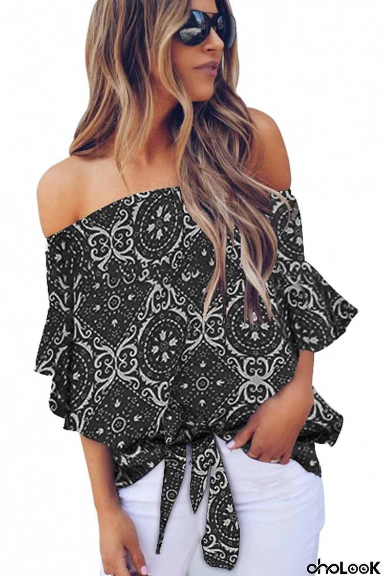 Stripes Stars Print Off The Shoulder Blouse