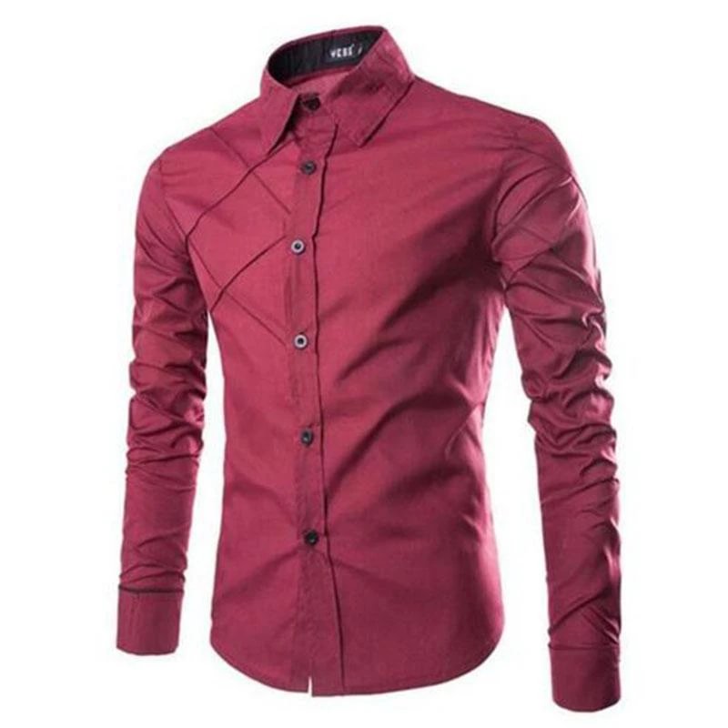 Classic Men Business Plaid Patchwork Long Sleeve Solid Color Office Shirts | EGEMISS