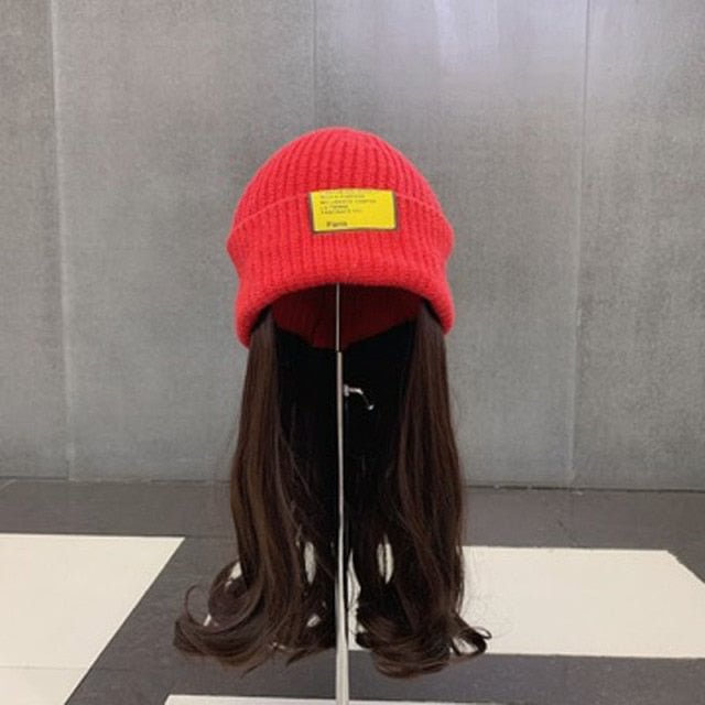 Korean Curly Wig Knit Removable Cap BE299