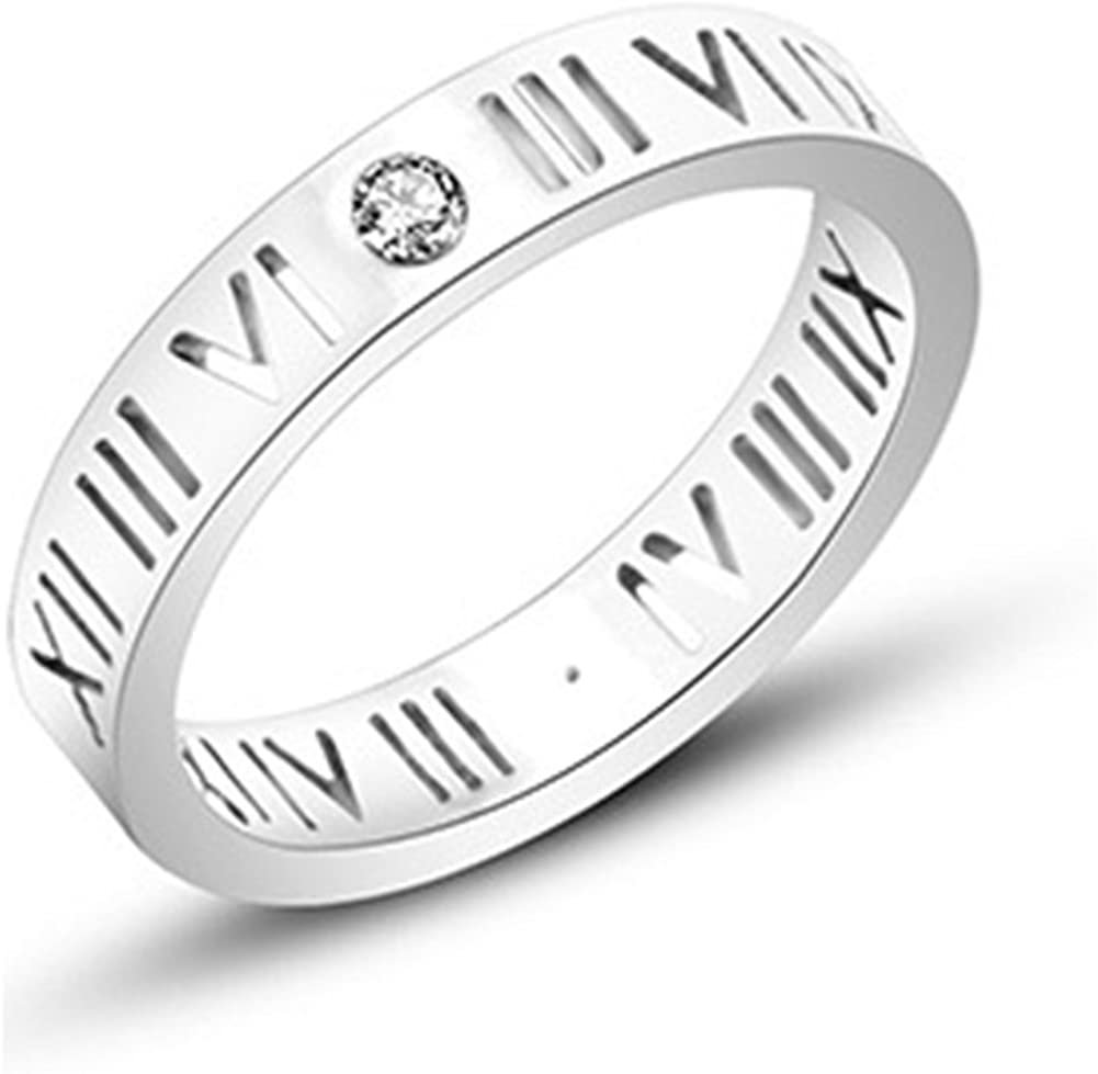 JAJAFOOK Women's Girls Stainless Steel CZ Roman Numeral Ring,Rose Gold/Silver,Size 4-9