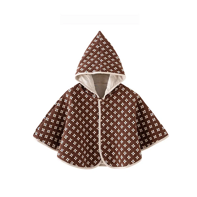 Toddler Girl Flower Hooded Brown Cloak