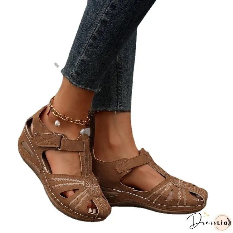Summer retro sandals women's car line Casual wedge comfortable sandals