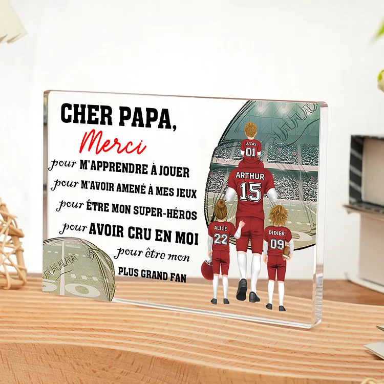À mon Papa - Plaque Acrylique Rectangle Football américain 2-4 Prénoms Personnalisés L'équipe de Papa  Jessemade FR