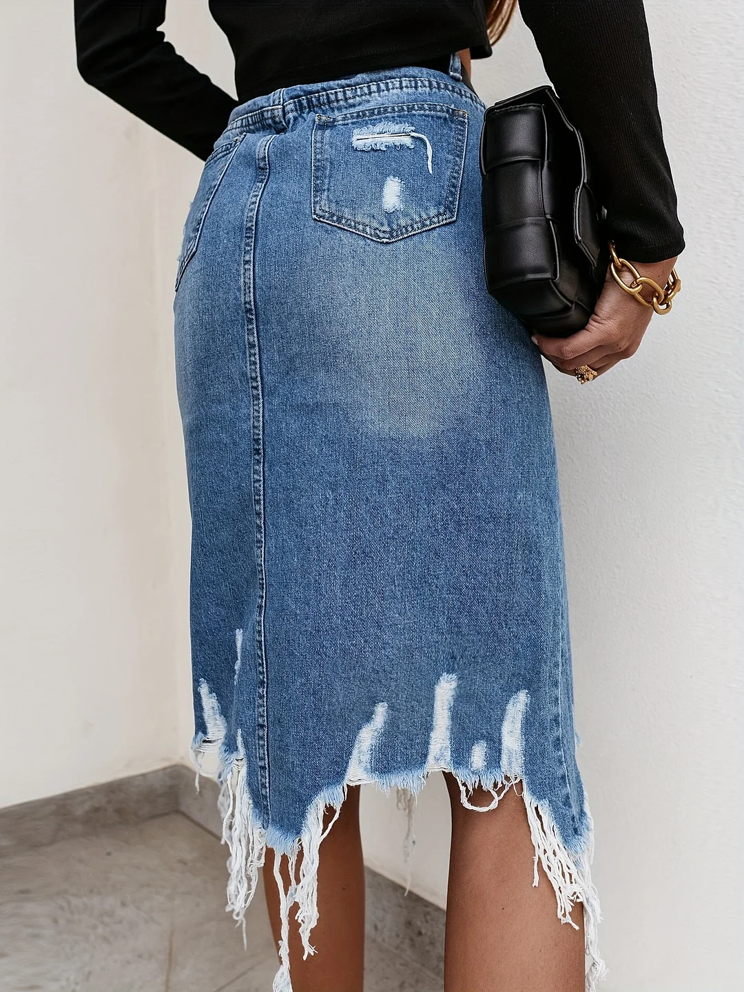 Trendy 2025 Y2k High-Waisted Denim Skirt - Distressed & Acid-Washed Design, Comfortable Stretch Fabric, Multiple Utility Pockets & Chic Layering Potential For Summer Fashion | IFYHOME