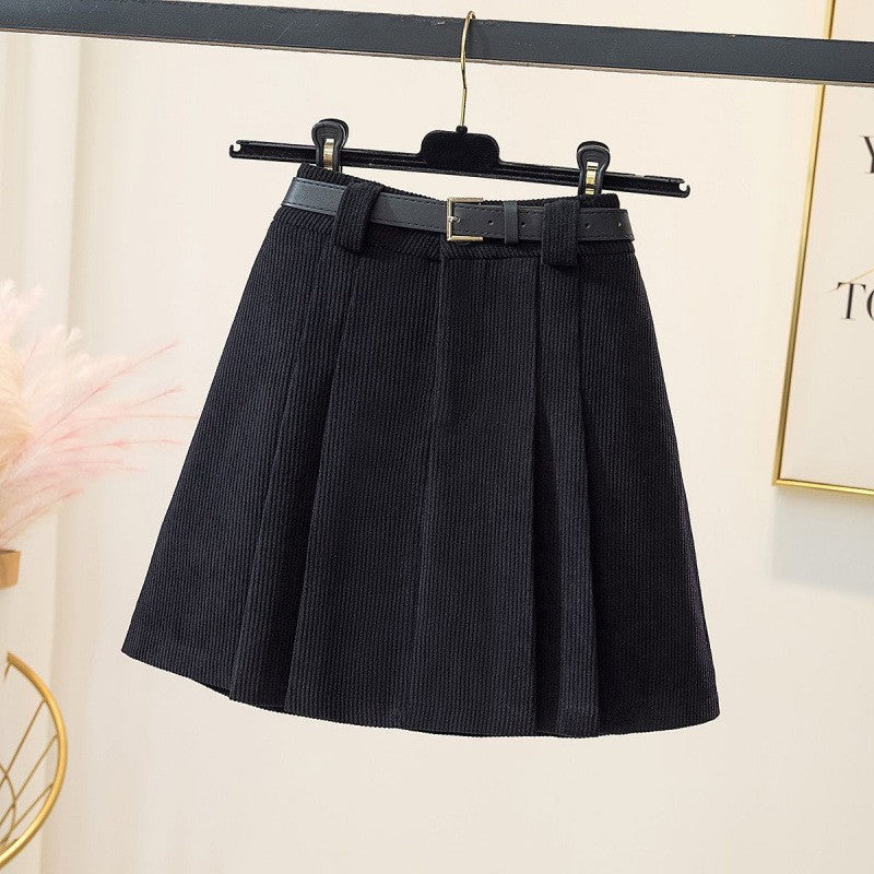 Aiertu business casual outfits Autumn and Winter Preppy Style Loose Slimming Corduroy A- line Pleated High Waist Anti-Exposure Skirt aiertu