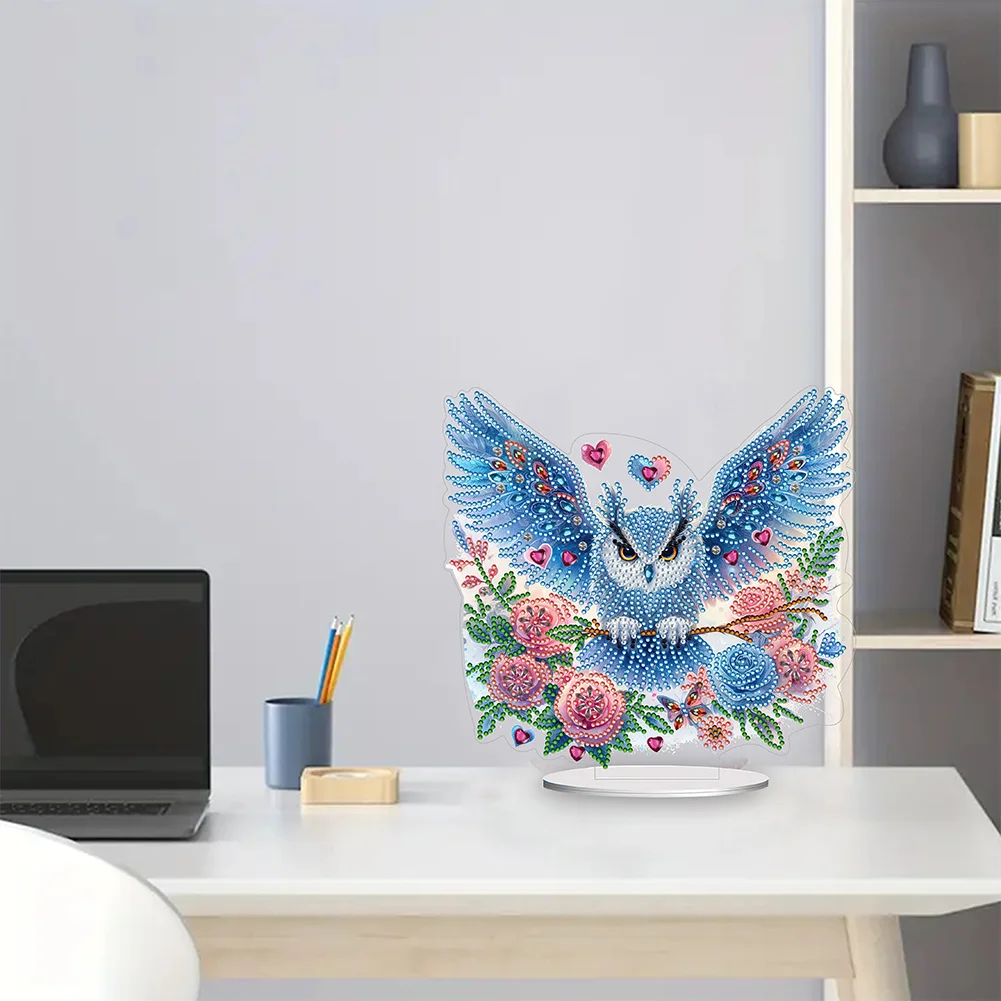 DIY Owl Single-Sided Acrylic Diamond Painting Tabletop Ornament for Home Office Desktop Decor