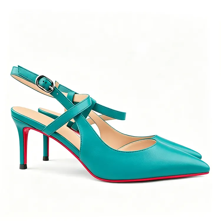 65mm Women Slingback Pumps Ankle Strap Jenlove Stiletto Pointed Toe Dress Red Bottoms Matte Heels Shoes VOCOSI VOCOSI