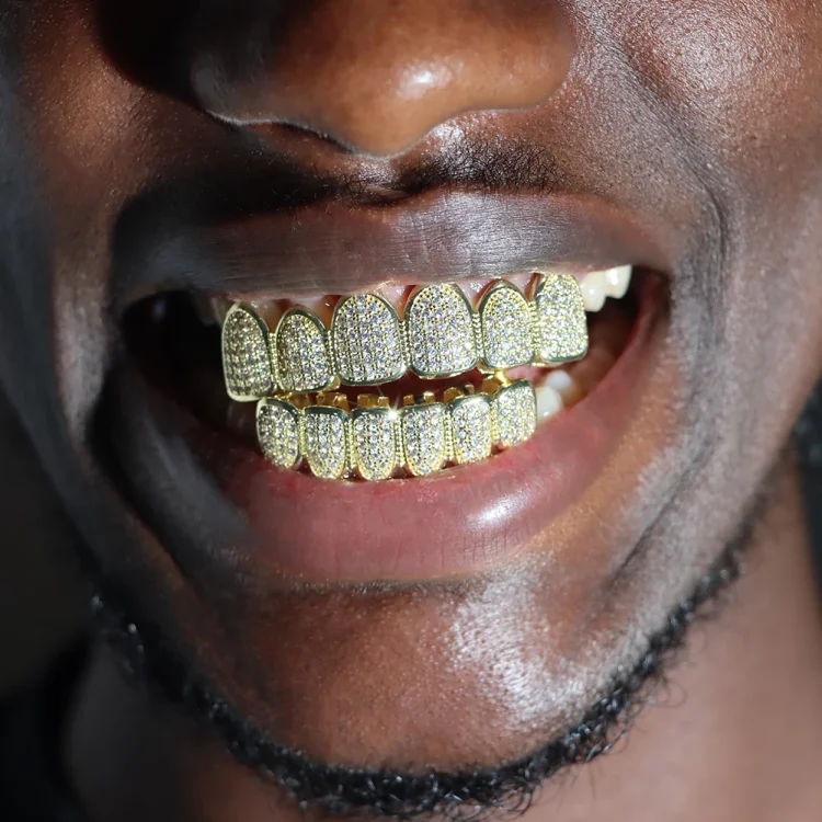 18K Gold Plated Iced Out Hiphop Teeth Grillz