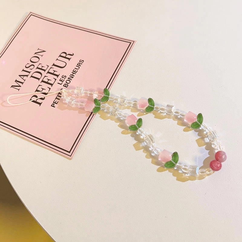 Sweet Minimalist Flower Butterfly Arylic Artificial Crystal Beaded Plating Mobile Phone Chain