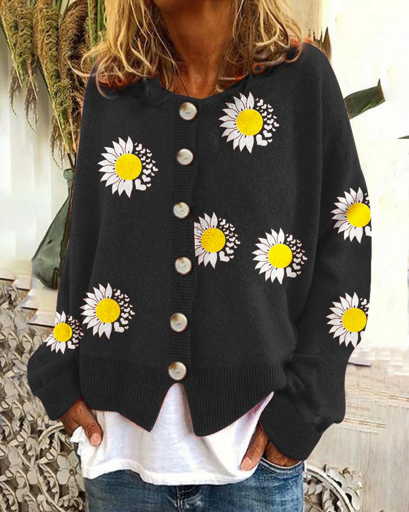 Women's Solid Color Flower Printed Sweater