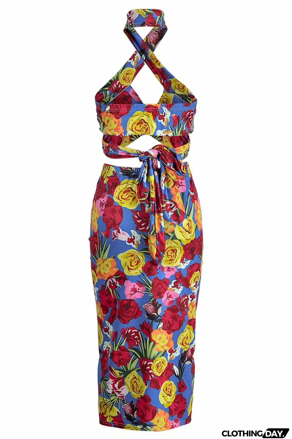 Green Fashion Street Print Patchwork Halter Sleeveless Two Pieces